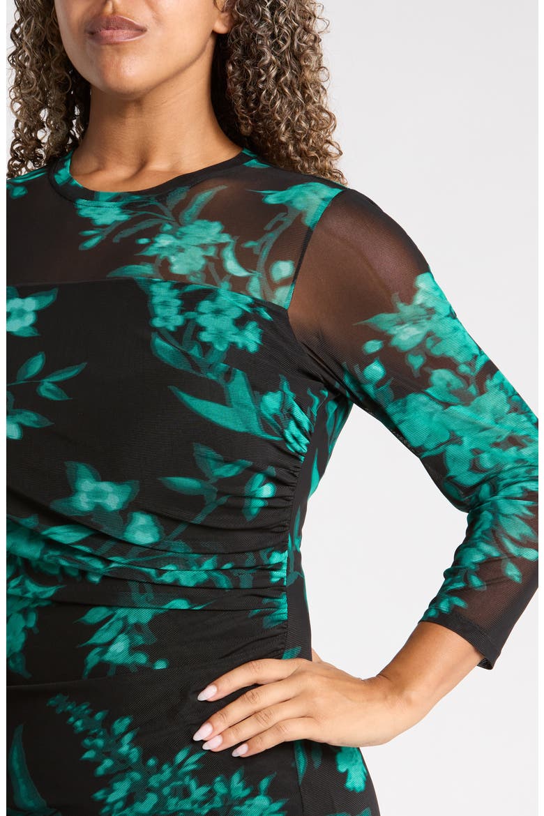 Printed Mesh Midi Dress, Alternate, color, DEEP JADE MULTI