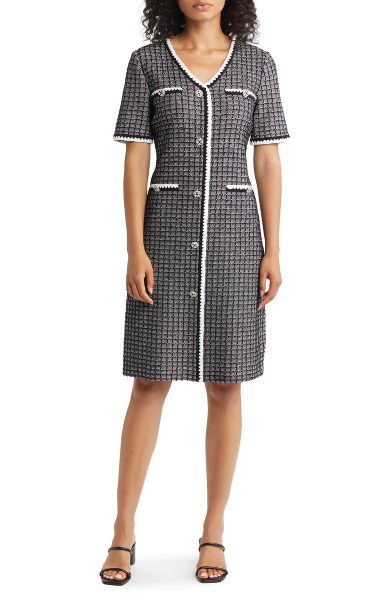 Misook Short Sleeve Tweed Sheath Dress, Main, color, 