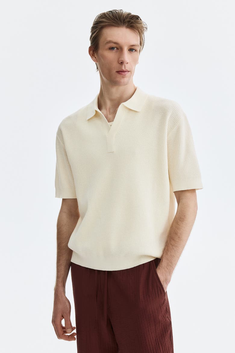 Regular Fit Cable-knit Polo Shirt, Alternate, color, Cream