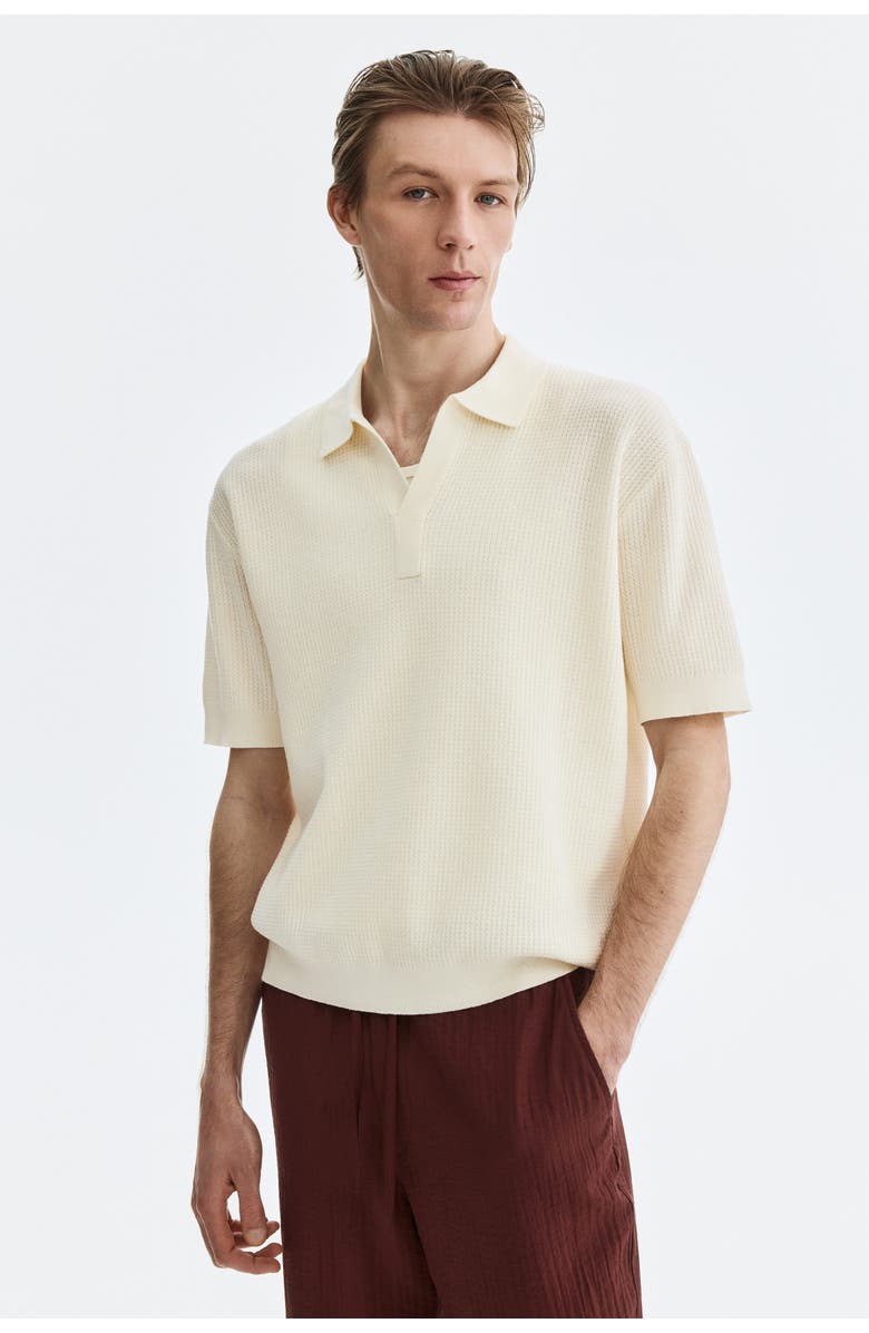 H&M Regular Fit Cable-knit Polo Shirt, Alternate, color, Cream