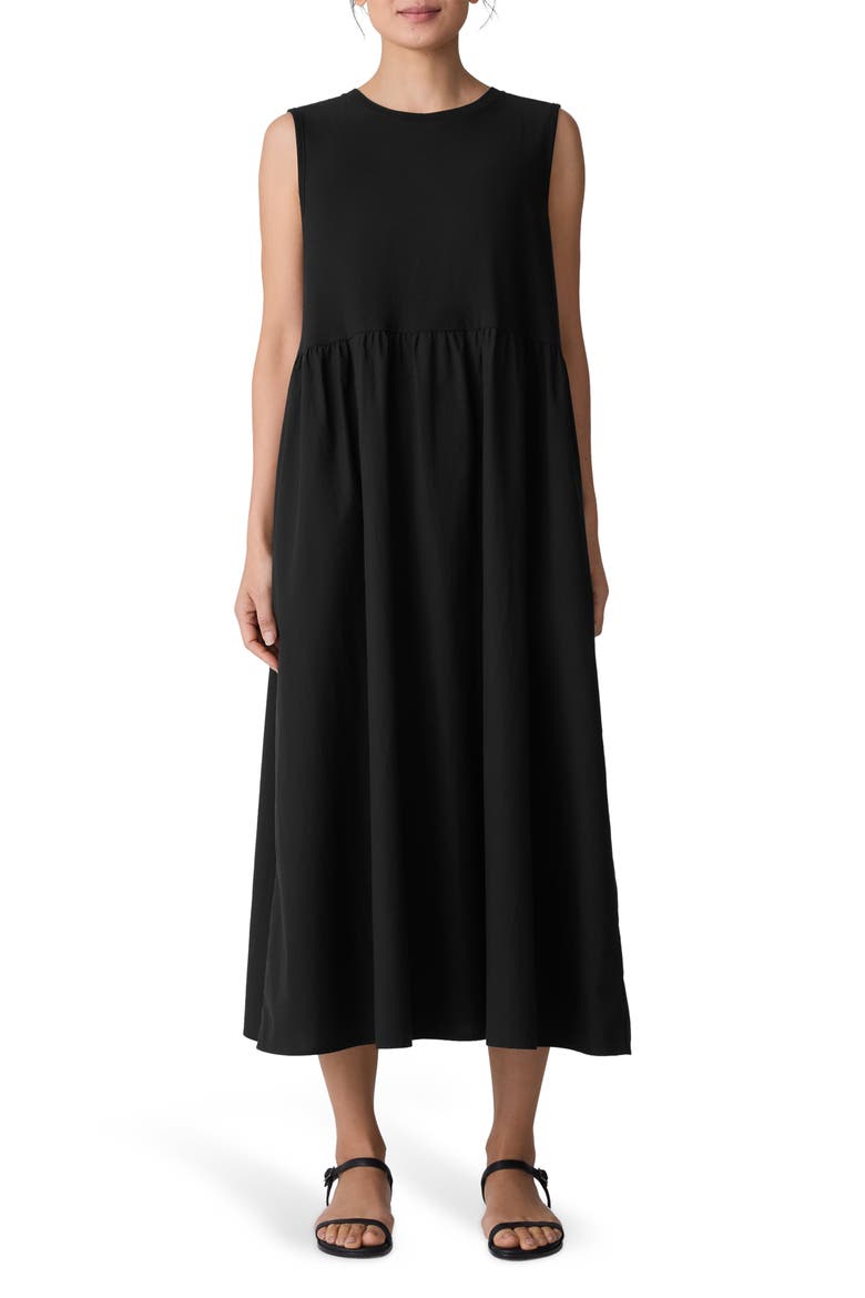 Sleeveless Organic Cotton Midi Dress, Main, color, BLACK