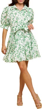 CIEBON Emilie Embroidered Belted Mini Shirtdress