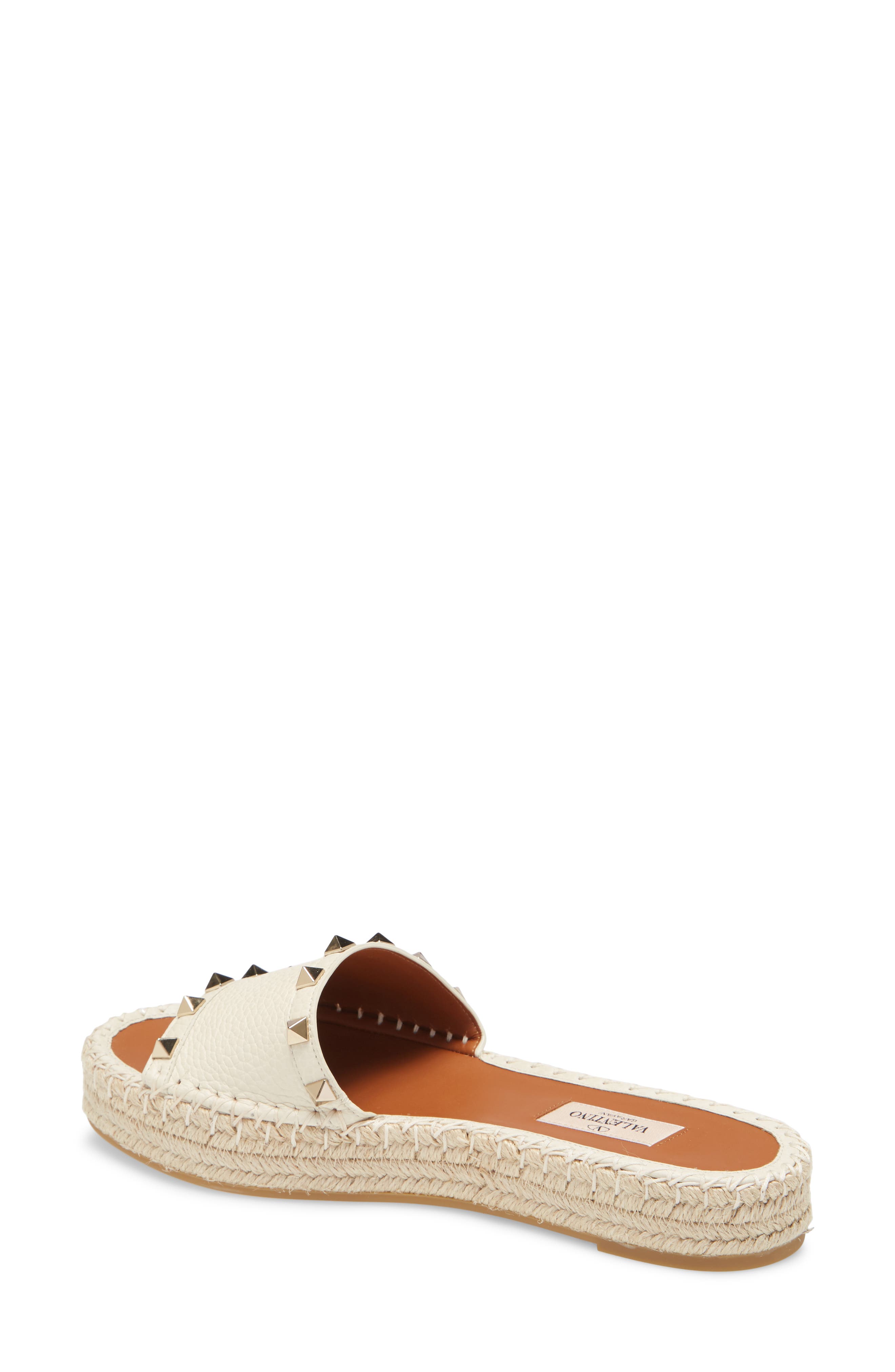 Rockstud Espadrille Slide, Alternate, color, IVORY