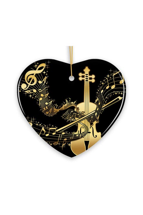 Golden Symphony Violin Heart Ornament