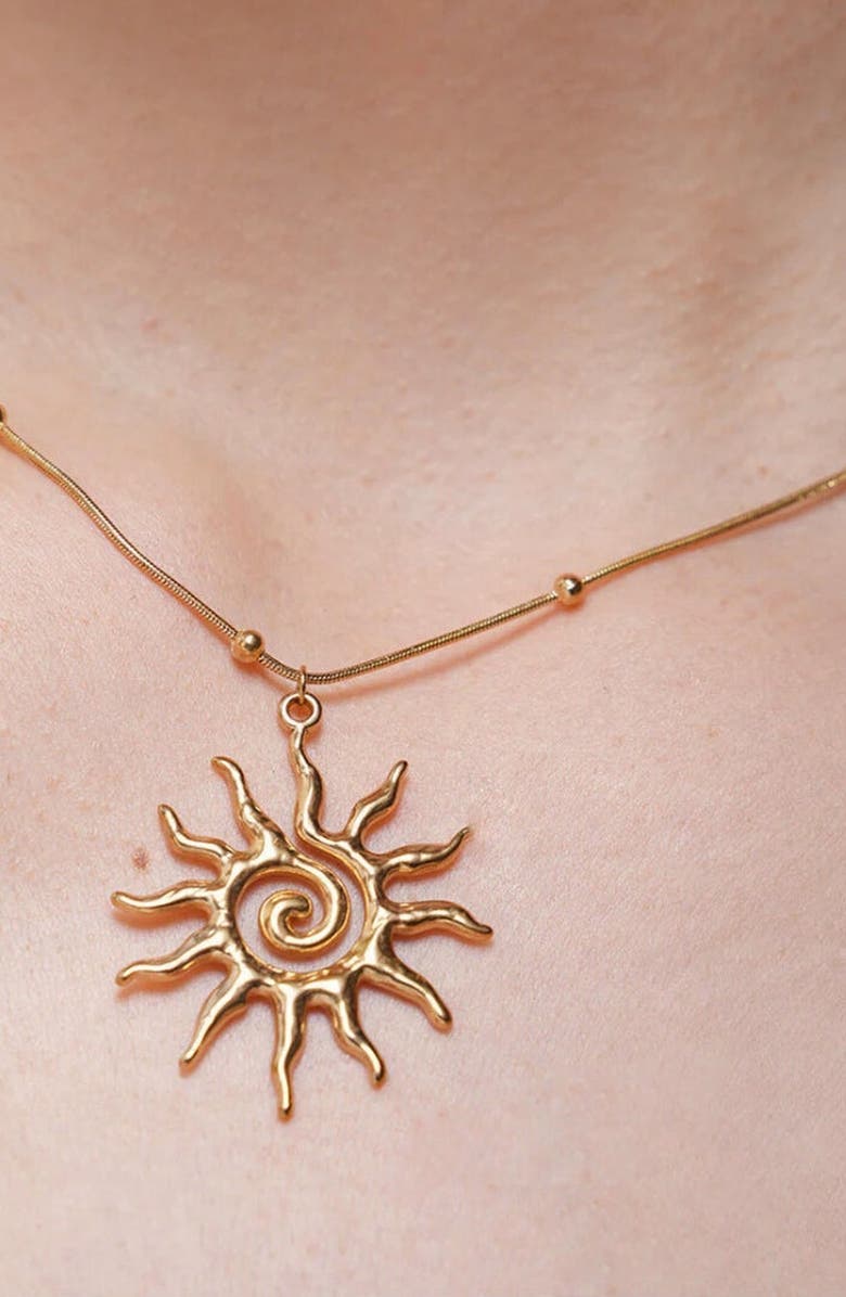Humanist Beauty Vortex Sun Pendant Necklace, Alternate, color, Gold