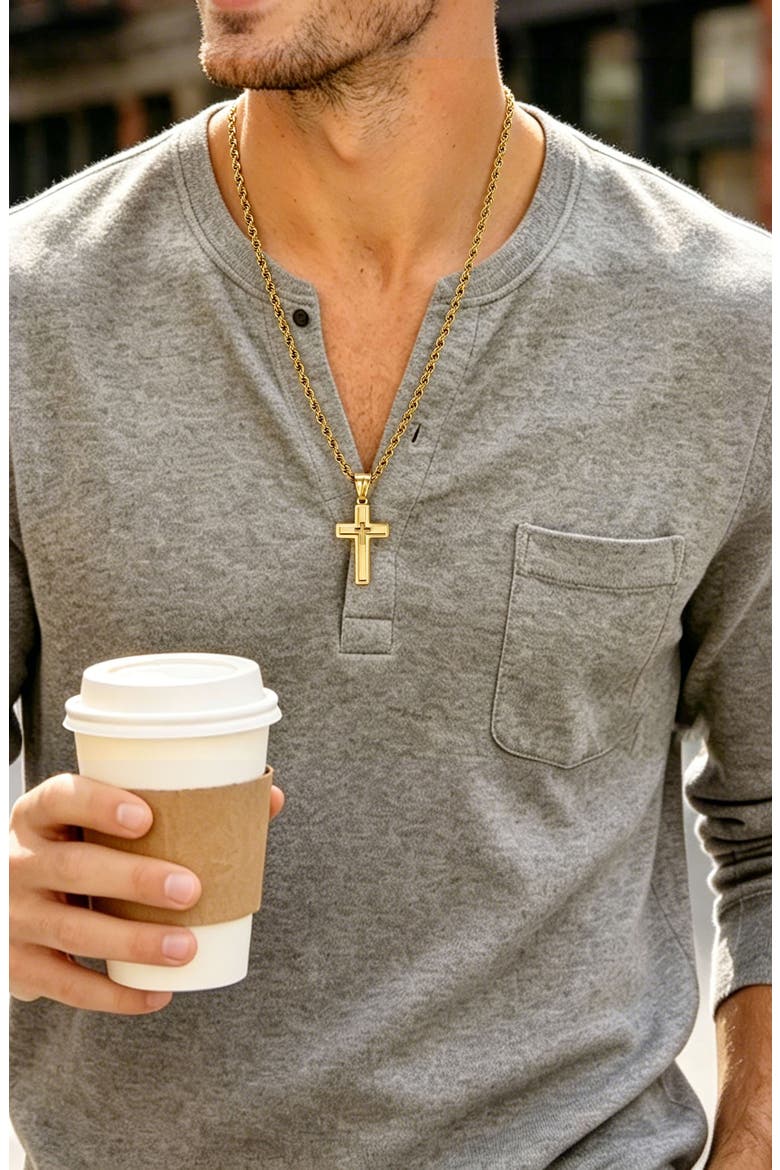 Men's Double Cross Pendant Necklace, Alternate, color, GOLD