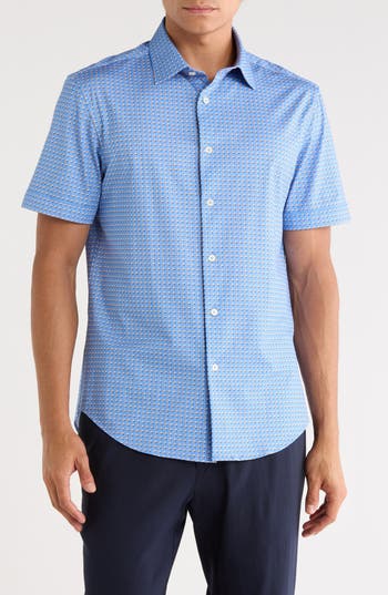 Bugatchi Miles Ooohcotton® Abstract Print Short Sleeve Button-up Shirt In Blue