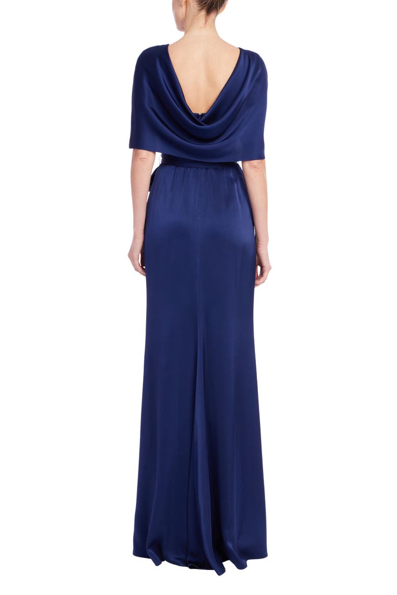 Drape Back Hammer Satin Gown, Alternate, color, NAVY