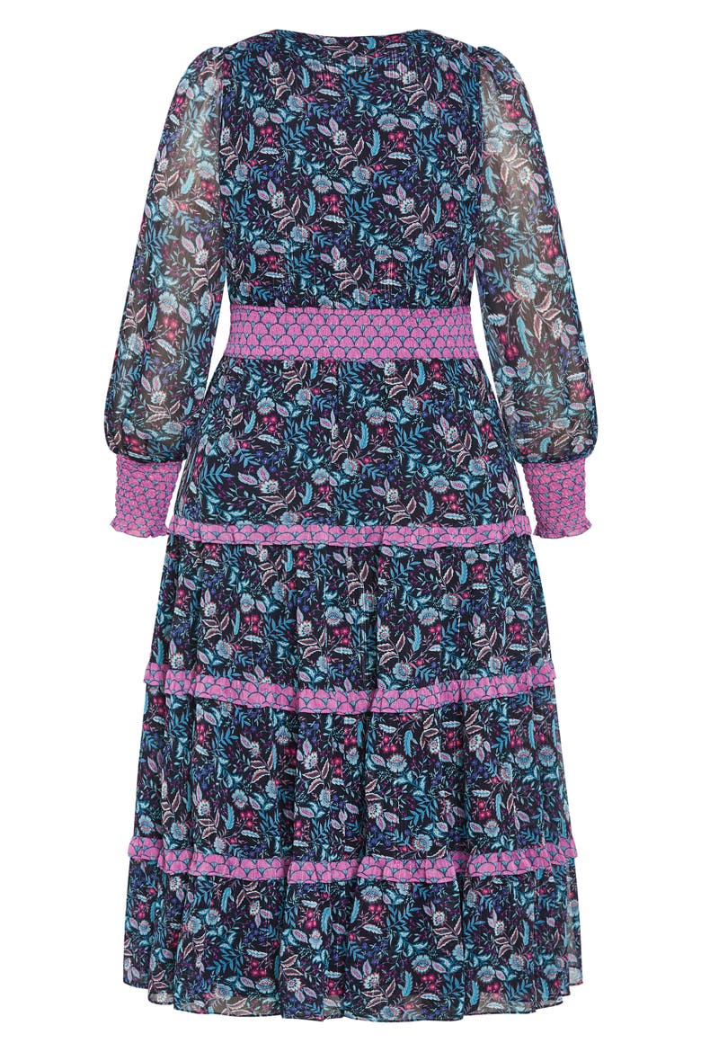 Ailani Floral Tiered Midi Dress, Alternate, color, PURPLE FLORAL