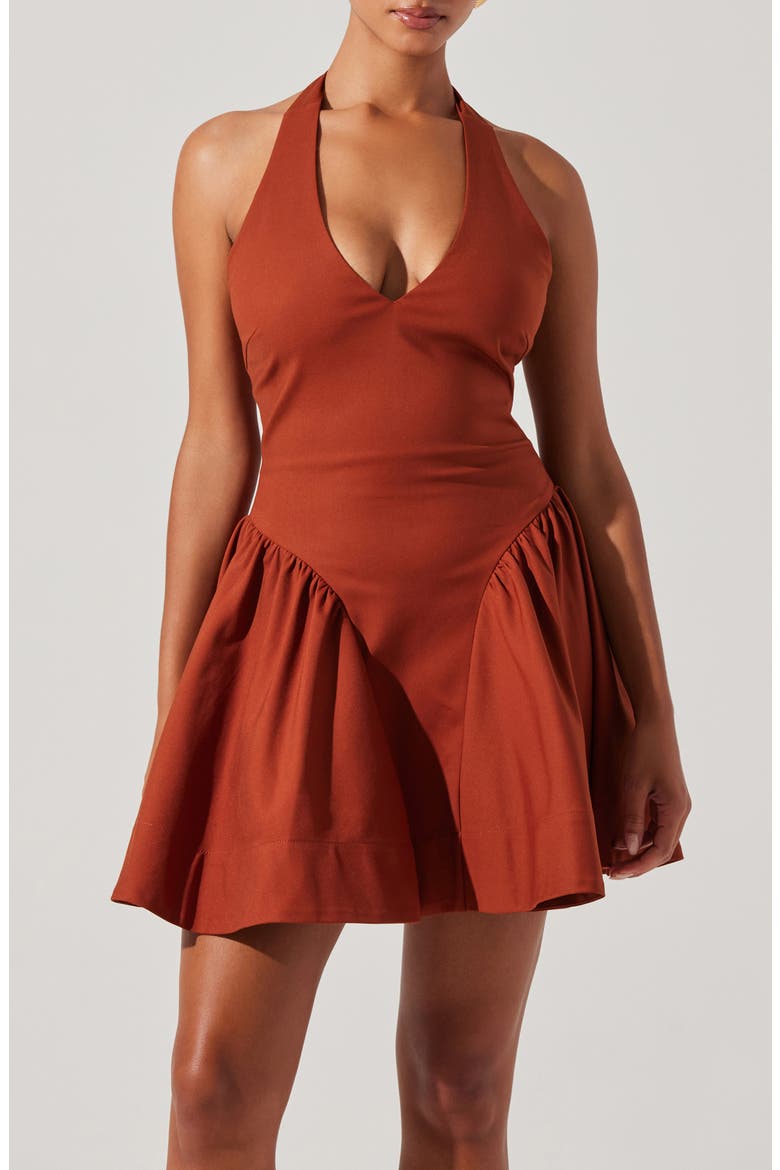 Meana Cotton Blend Halter Minidress, Alternate, color, BROWN