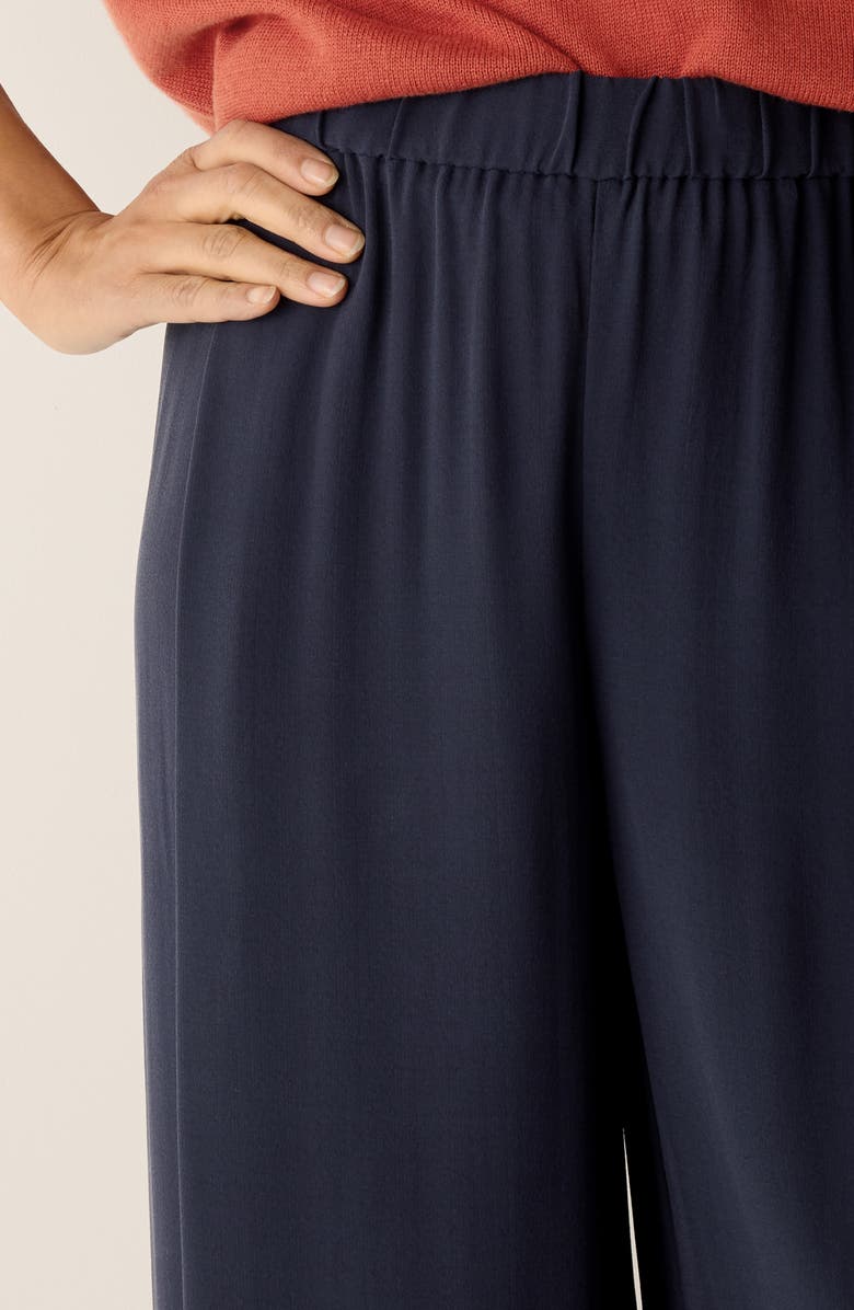 Eileen Fisher Pull-On Satin Wide Leg Pants, Alternate, color, Ink