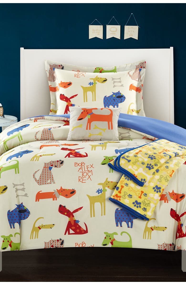 CHIC Full Pet Corral Colorful "Man's Best Friend" Dog Comforter Set - Blue, Main, color, 