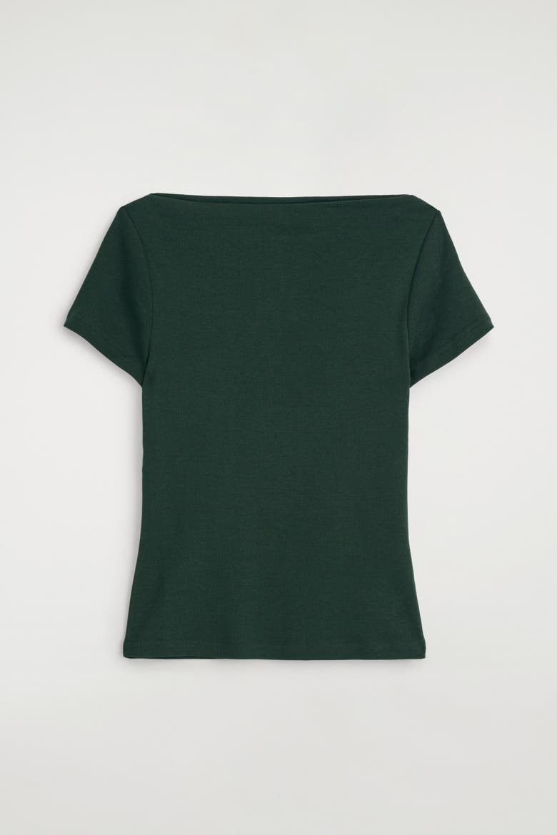 Slim Boat-neck Cotton T-shirt, Alternate, color, DARK GREEN