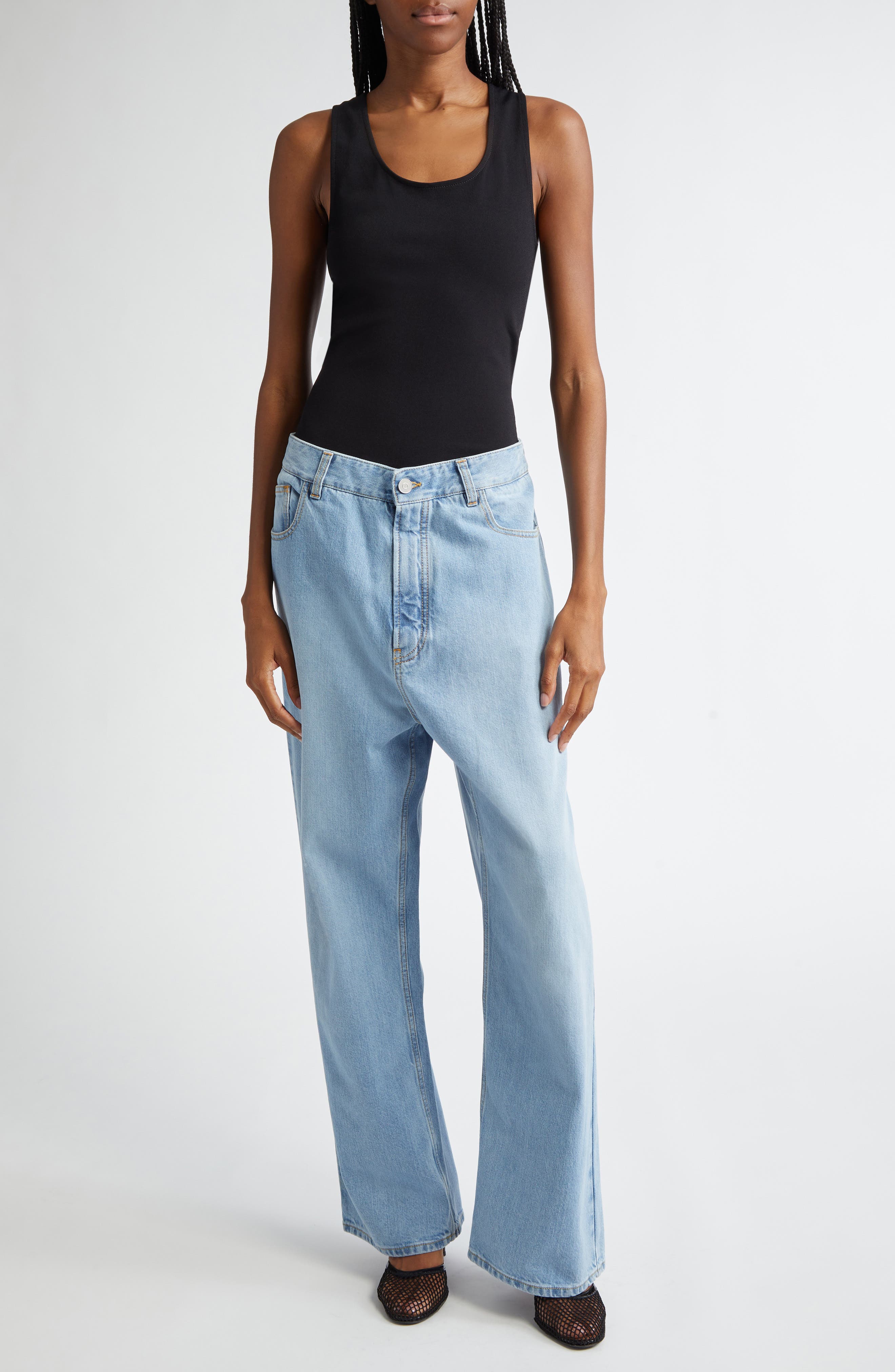 Alaïa Mixed Media Jeans & Tank Jumpsuit (Women) | Nordstrom