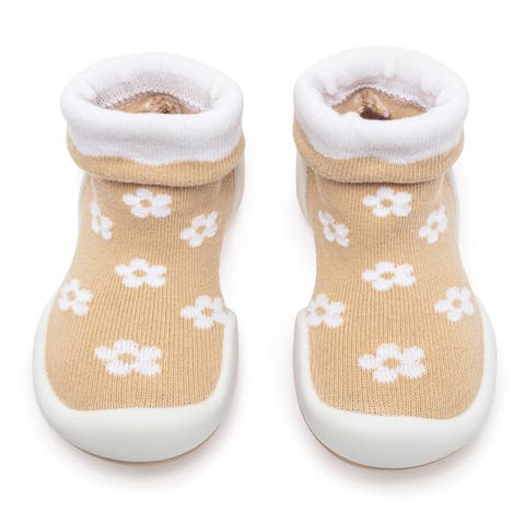 Toddler Girl Sock Shoes - Daisies Latte