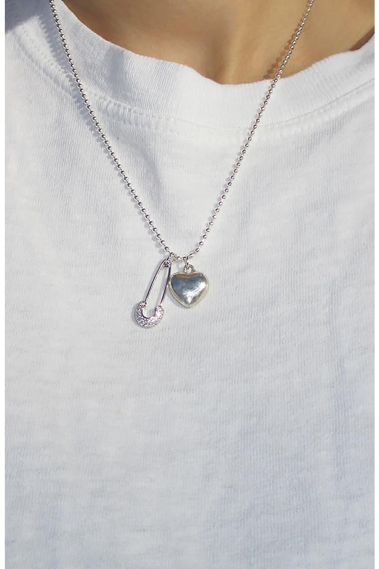 Mini Heart Pin Chain Necklace, Alternate, color, Silver