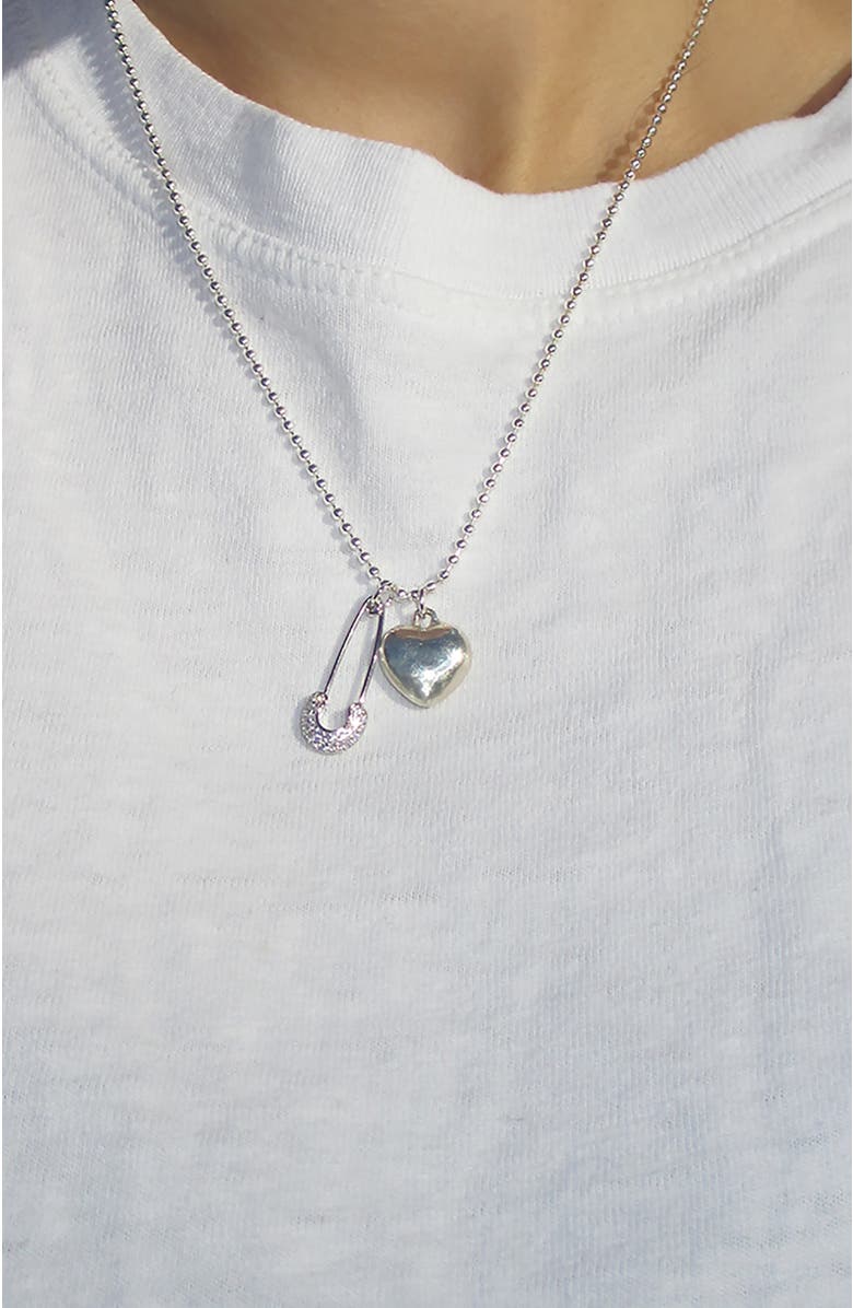 Rimor Jewelry Mini Heart Pin Chain Necklace, Alternate, color, Silver