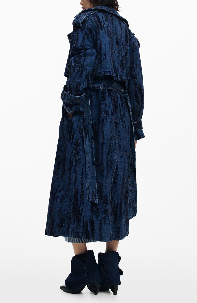Desigual Dégradé Denim Trench Coat, Alternate, color, Dark Blue