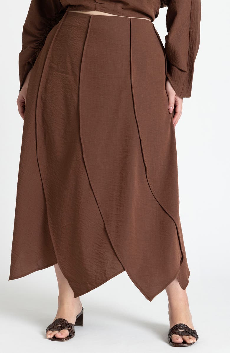 ELOQUII Seam Detail Petal Hem Midi Skirt, Main, color,