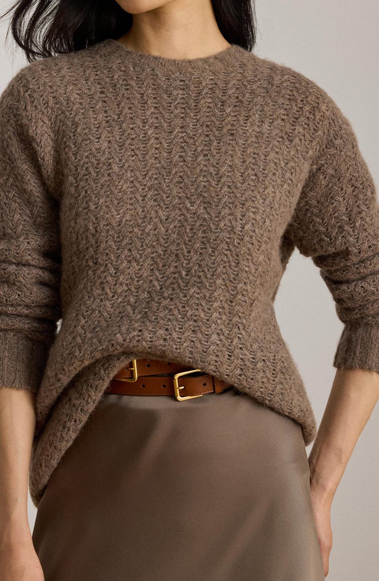 Lauren Ralph Lauren Oversize Open Stitch Sweater, Alternate, color, Taupe Brown Heather