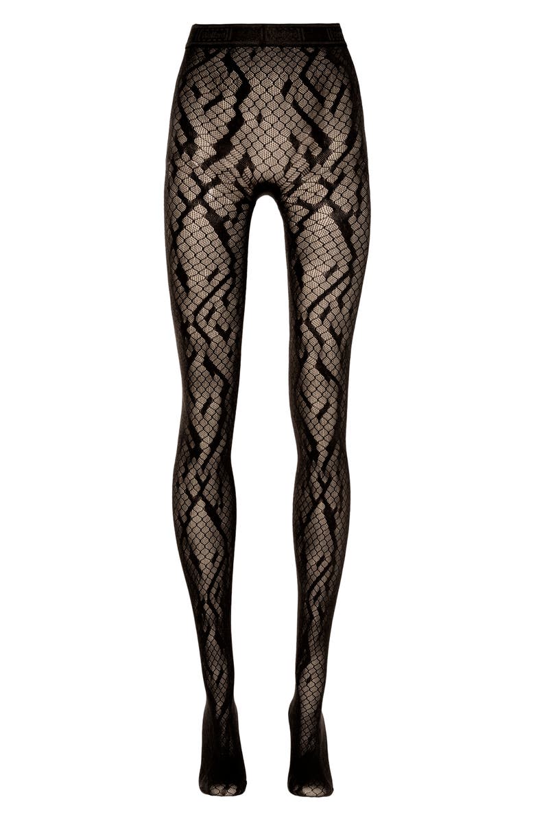 Wolford Python Print Net Tights, Main, color, Black