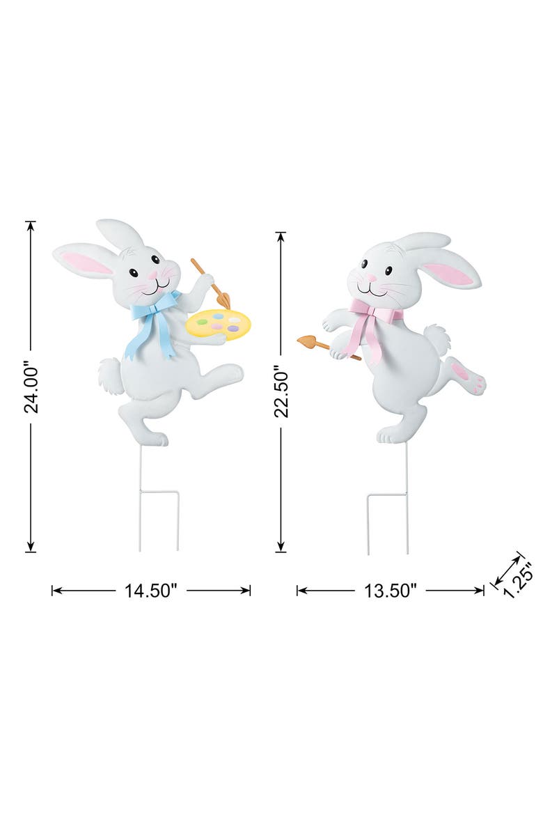 Glitzhome Set of 2 Easter Metal Bunny & Egg Yard Stake, Alternate, color, White