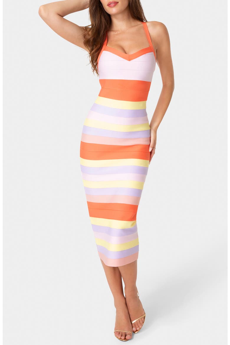 Colorblock Bandage Midi Dress, Main, color, PINK MULTI