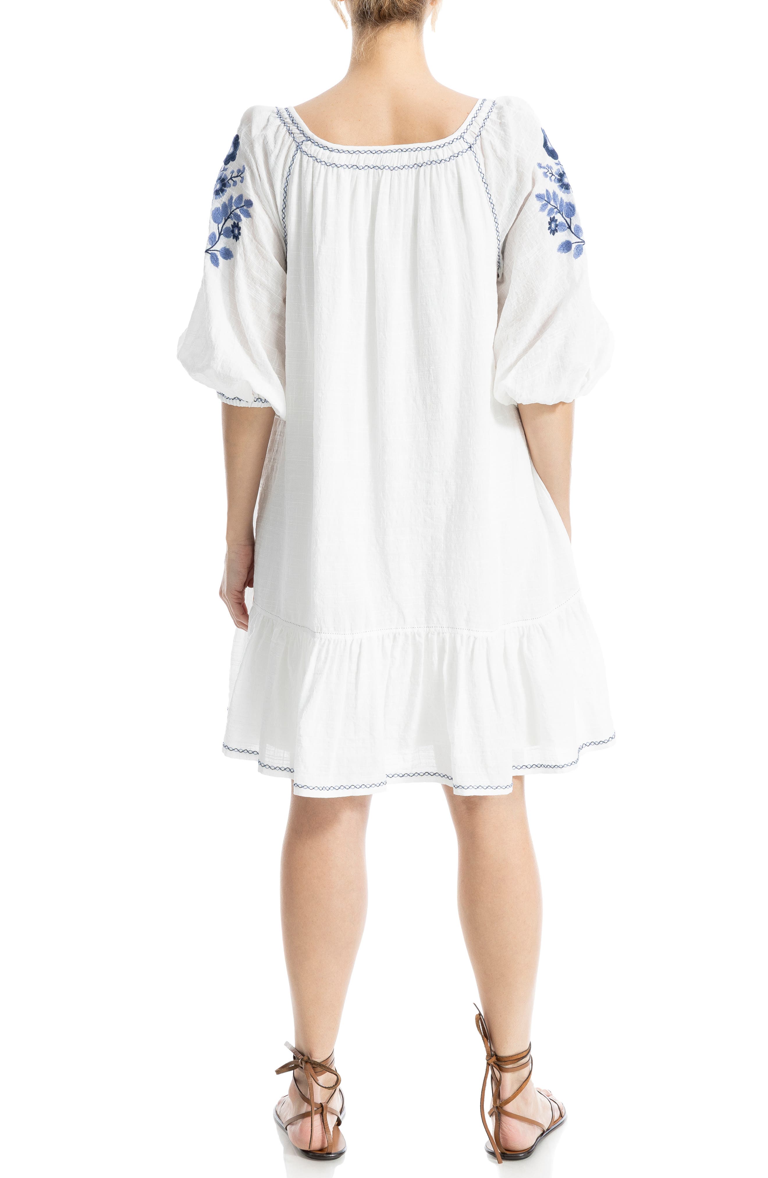 Puff Sleeve Embroidered Shift Dress - image 2