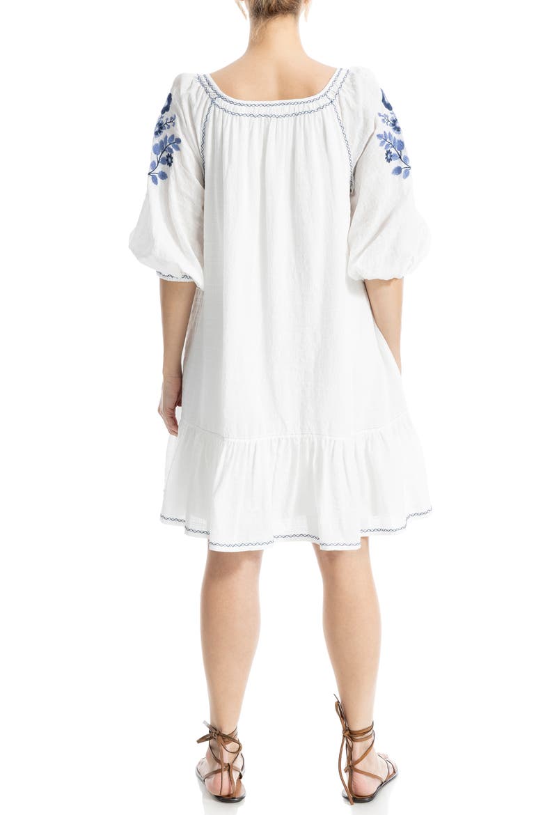 Puff Sleeve Embroidered Shift Dress, Alternate, color, WHITE/NAVY PAPVR ORTL EMB YOKE