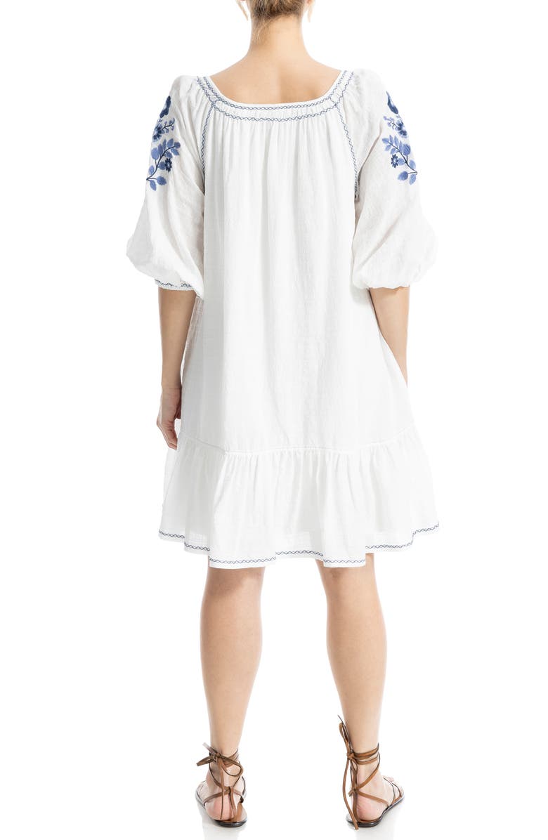 MAX STUDIO Puff Sleeve Embroidered Shift Dress, Alternate, color, White/Navy Papvr Ortl Emb Yoke