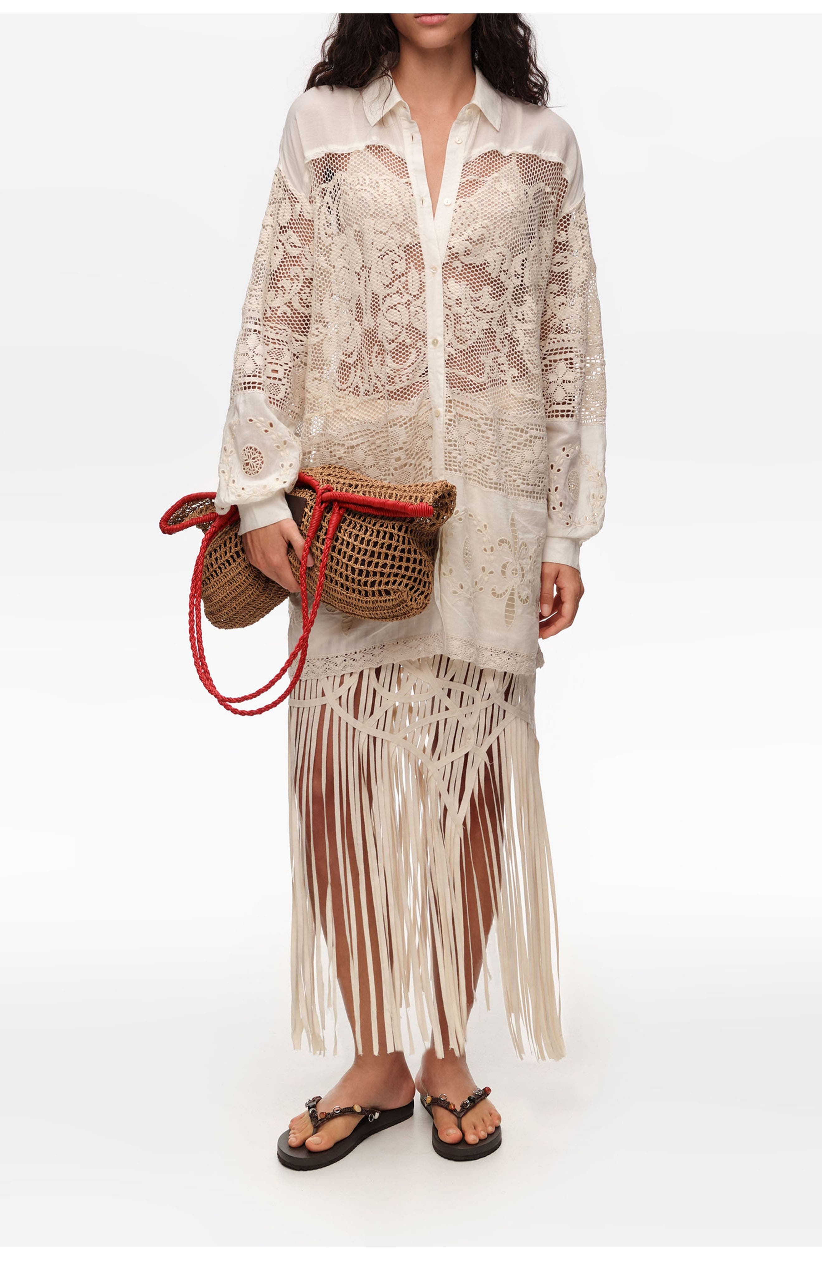 Bimba y Lola Large Dark Raffia-Effect Shopper Bag, Alternate, color, Dark Natural