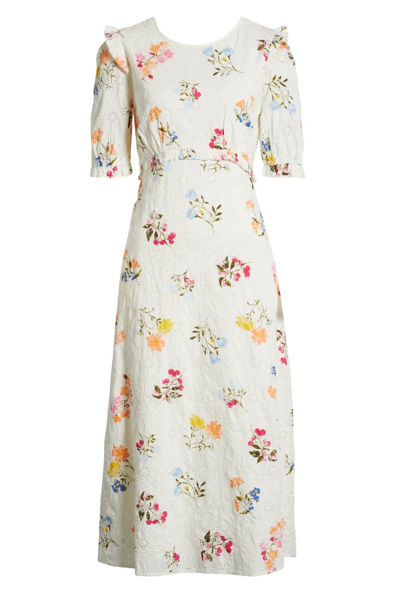 Felicia Floral Broderie Anglaise Midi Dress, Alternate, color, WHITE MULTI
