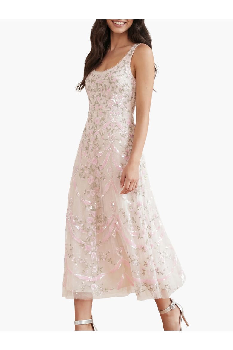 Ribbon Heart Scoop Neck Dress, Main, color, Cream/Multi