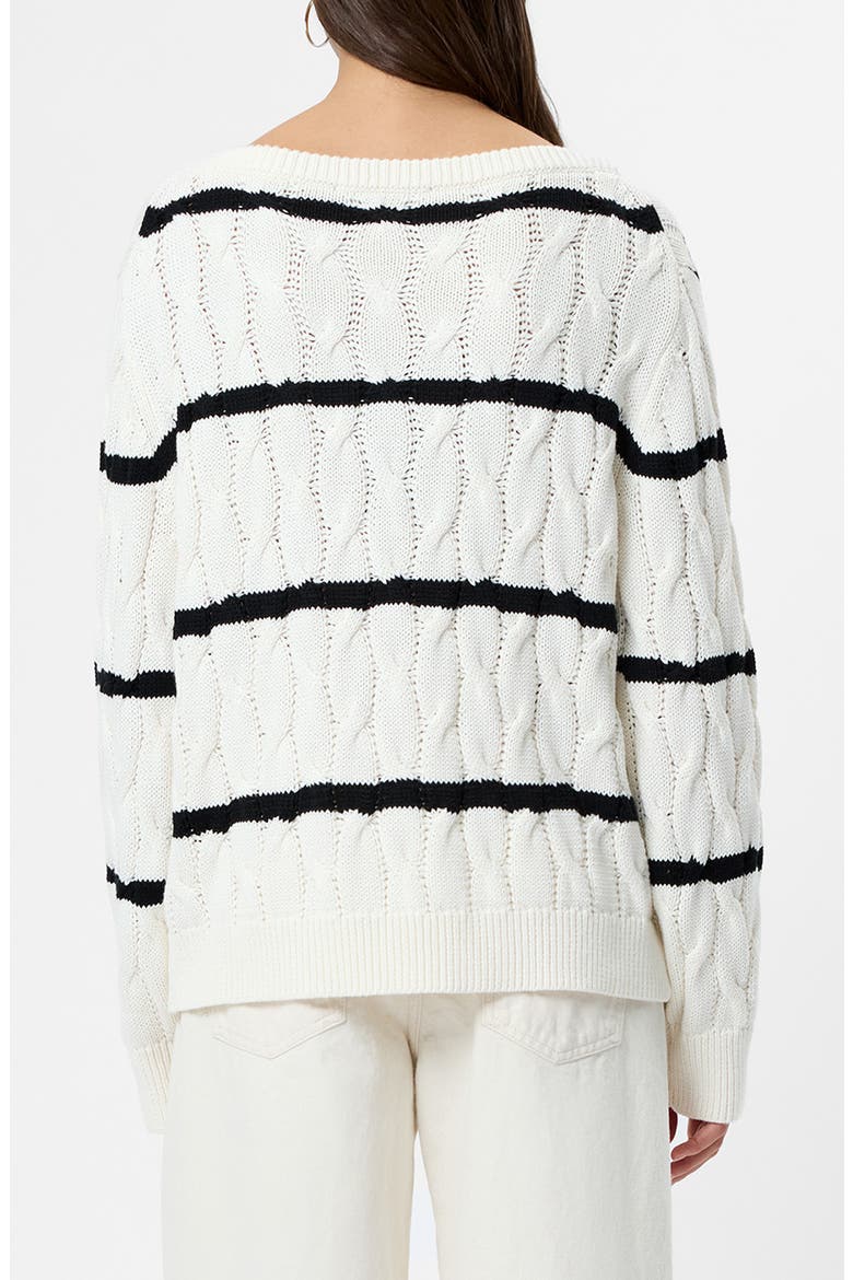 Mozart Stripe Cable Stitch Cotton Boat Neck Sweater, Alternate, color, PORCELAIN CREAM-BLACK