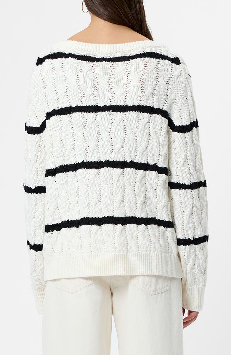 French Connection Mozart Stripe Cable Stitch Cotton Boat Neck Sweater, Alternate, color, 10-Porcelain Cream-Blac