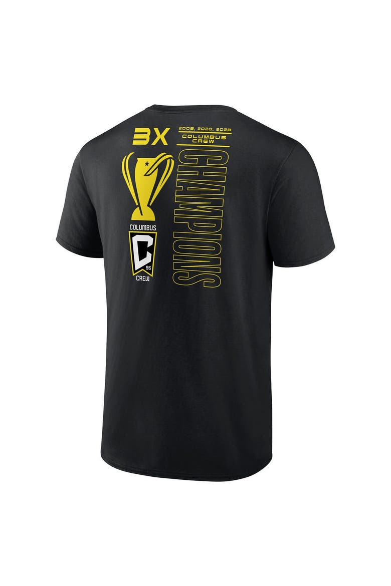Men's Fanatics Branded Black Columbus Crew Three-Time MLS Cup Champions Trophy Case T-Shirt, Alternate, color, Black