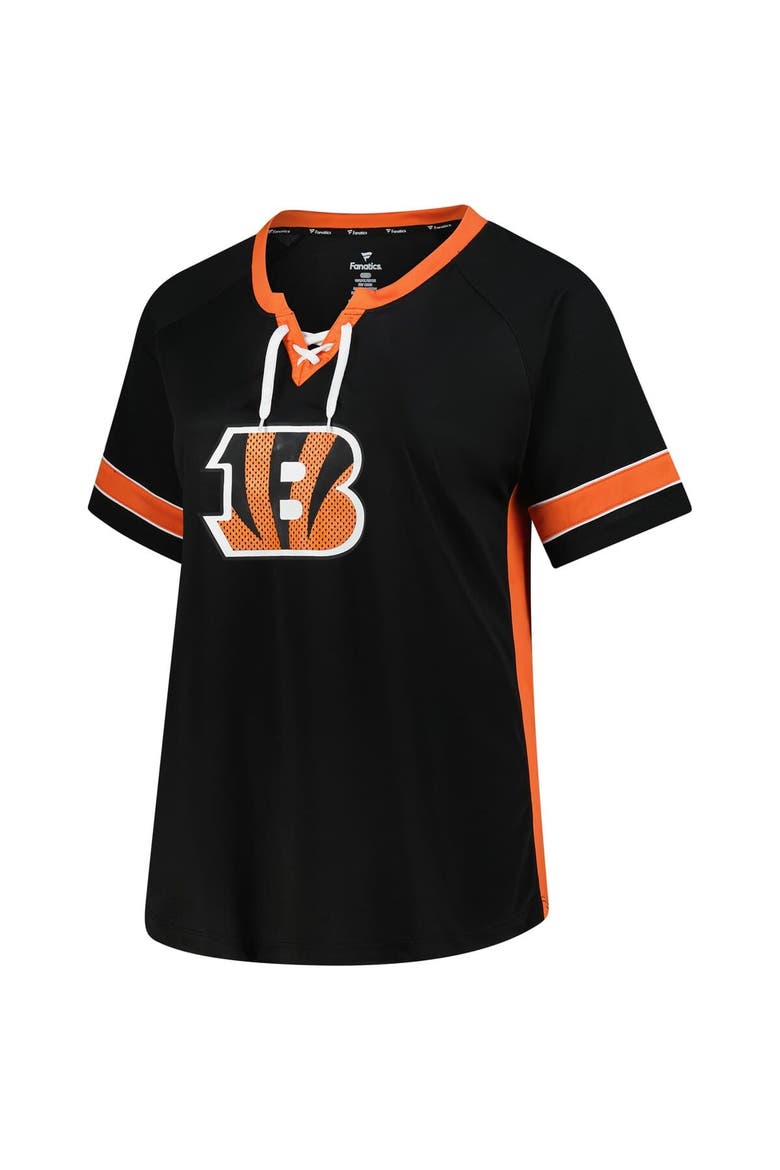 Women's Fanatics Joe Burrow Black Cincinnati Bengals Plus Size Name & Number Lace-Up T-Shirt, Alternate, color, Black