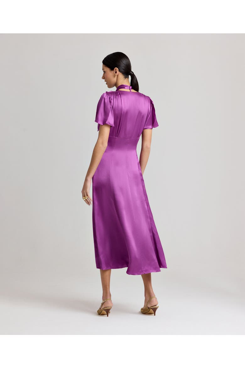 Nicole Liberty Silk Satin Tie Neck Dress, Alternate, color, Amethyst
