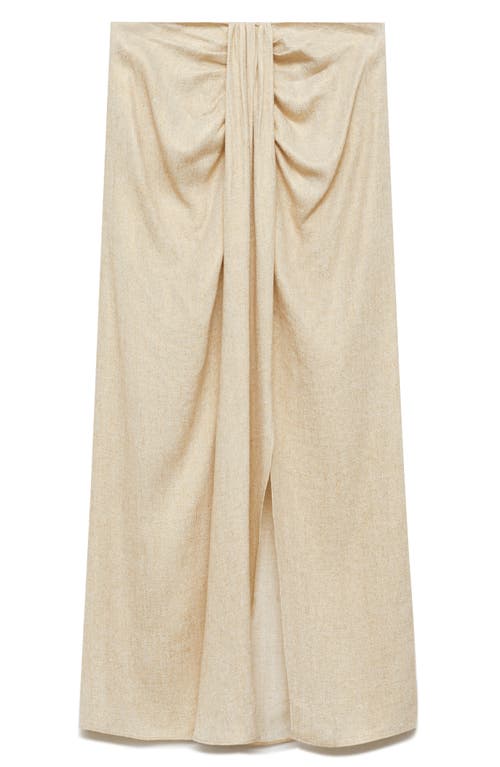Mango Linen Blend Draped Midi Skirt Gold In Neutral