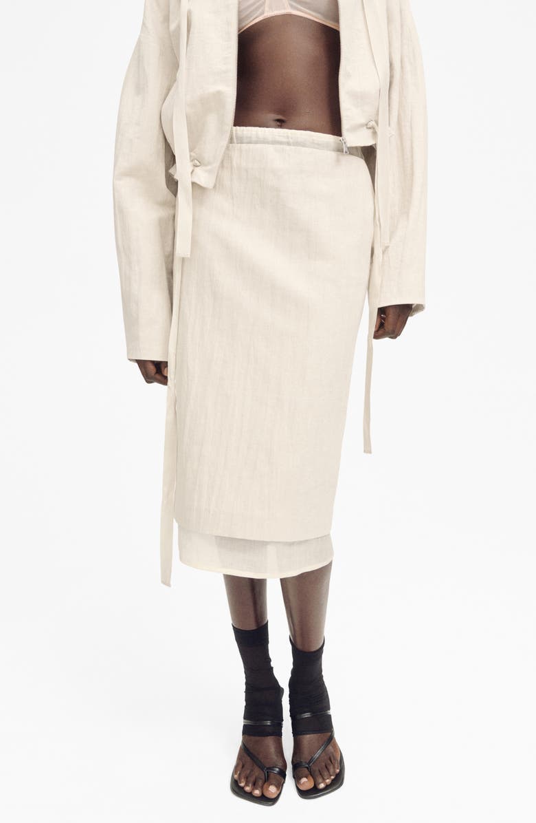 MANGO Layered Cotton & Linen Midi Skirt, Main, color, Light/ Pastel Grey