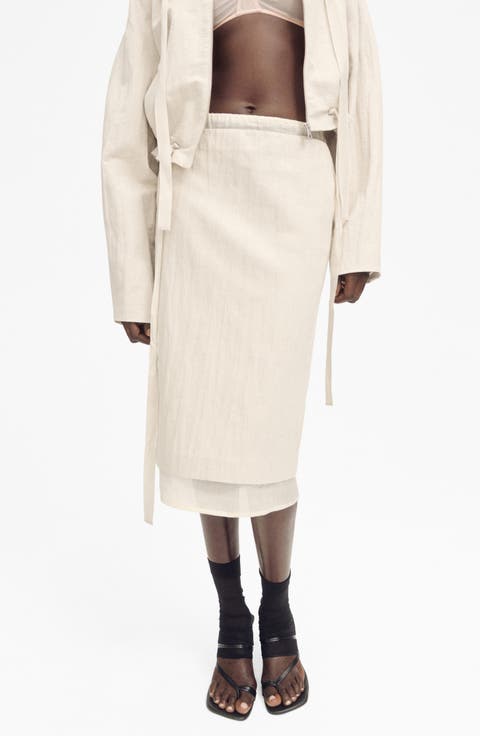 Layered Cotton & Linen Midi Skirt