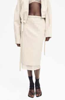 MANGO Layered Cotton & Linen Midi Skirt