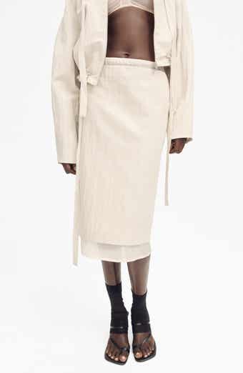 MANGO Layered Cotton & Linen Midi Skirt