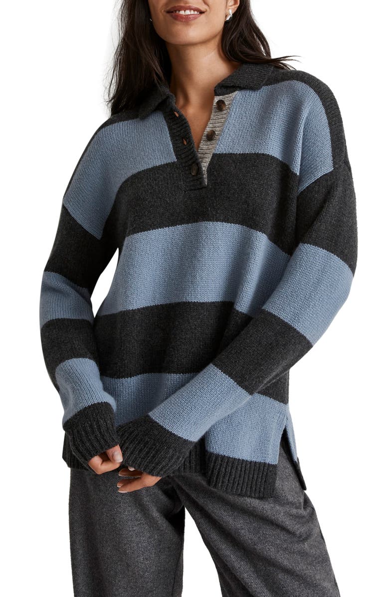 Madewell Rugby Stripe Polo Sweater, Main, color, 