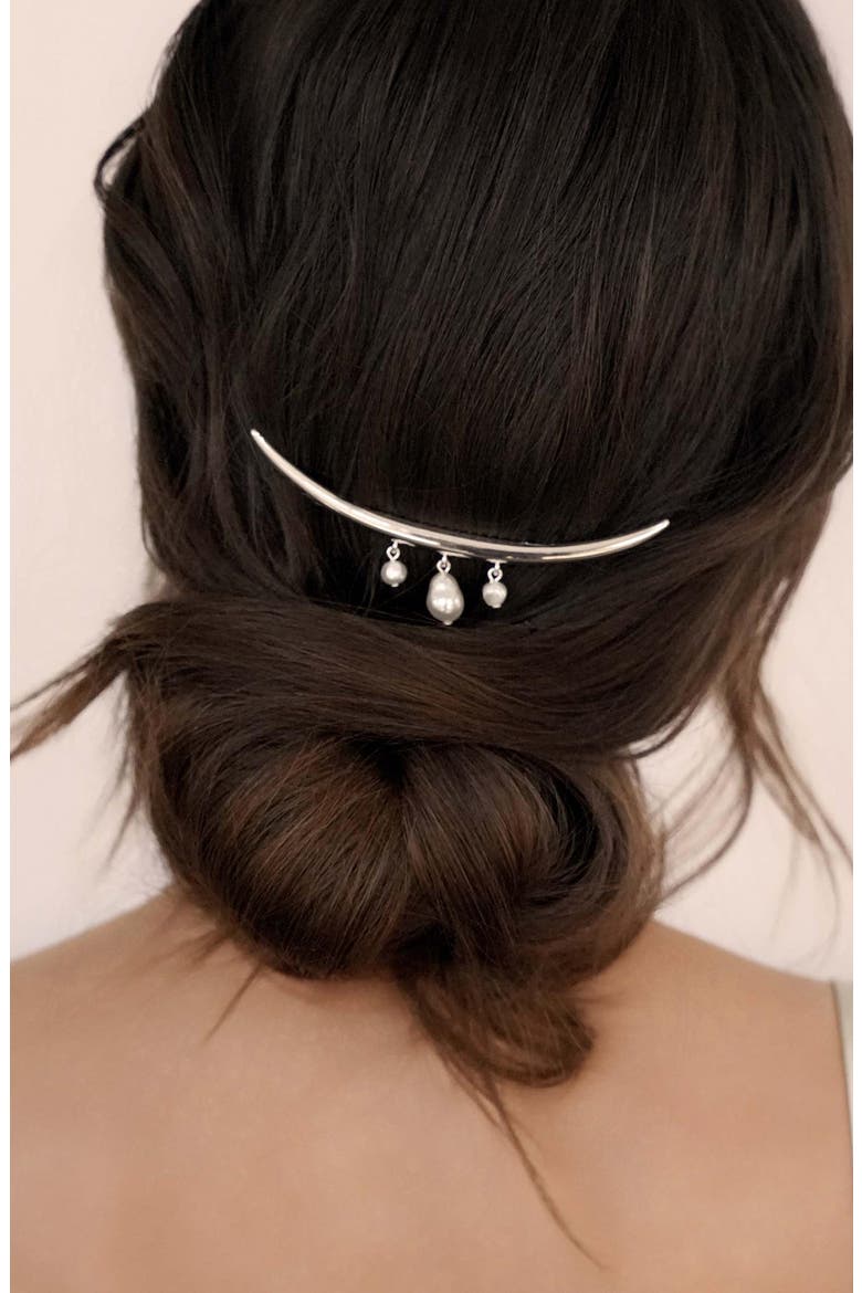Mermaid Imitation Pearl Barrette, Alternate, color, SILVER