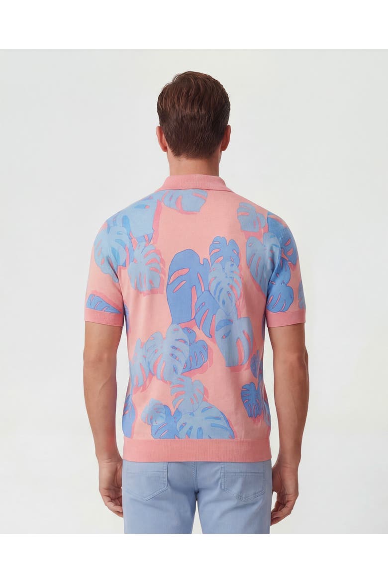 Monstera Floral Mens Merino Silk Cashmere Polo, Alternate, color, MONSTERA FLORAL CORAL