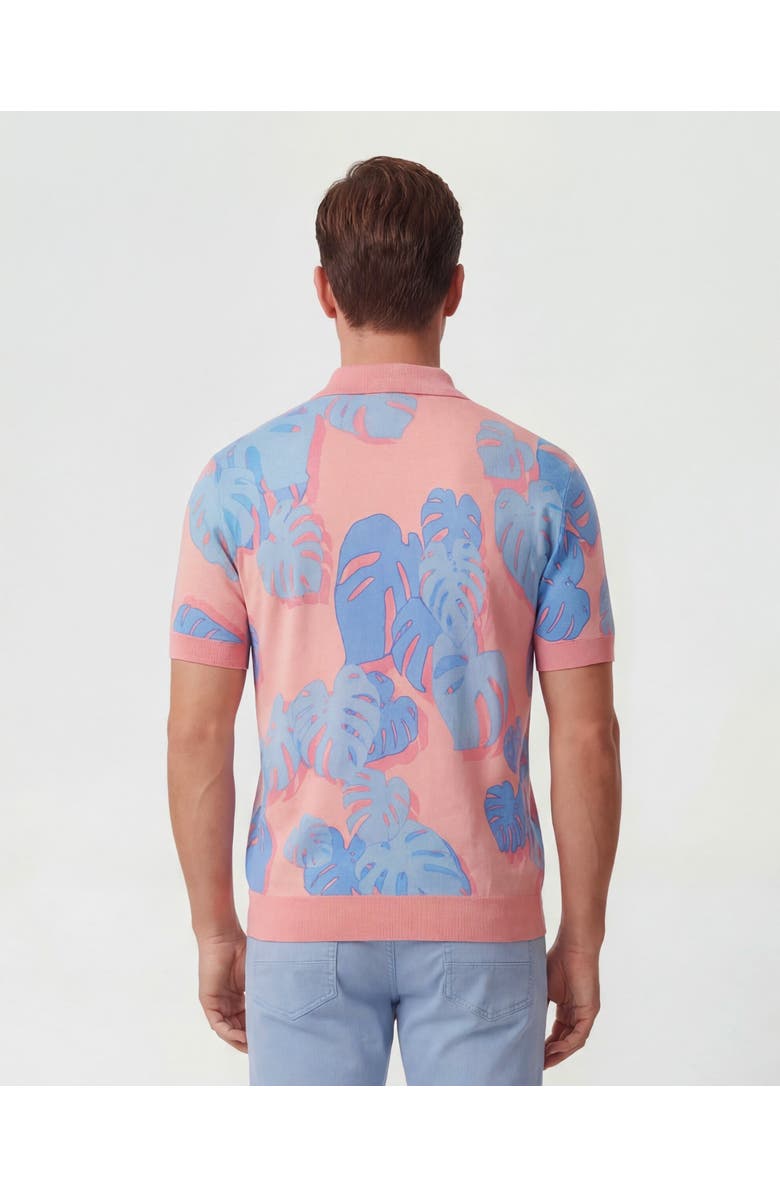 Lords of Harlech Monstera Floral Mens Merino Silk Cashmere Polo, Alternate, color, Monstera Floral Coral
