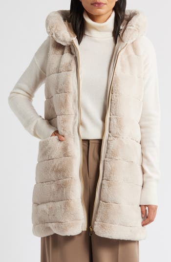 Hooded Quilted Faux Fur Vest