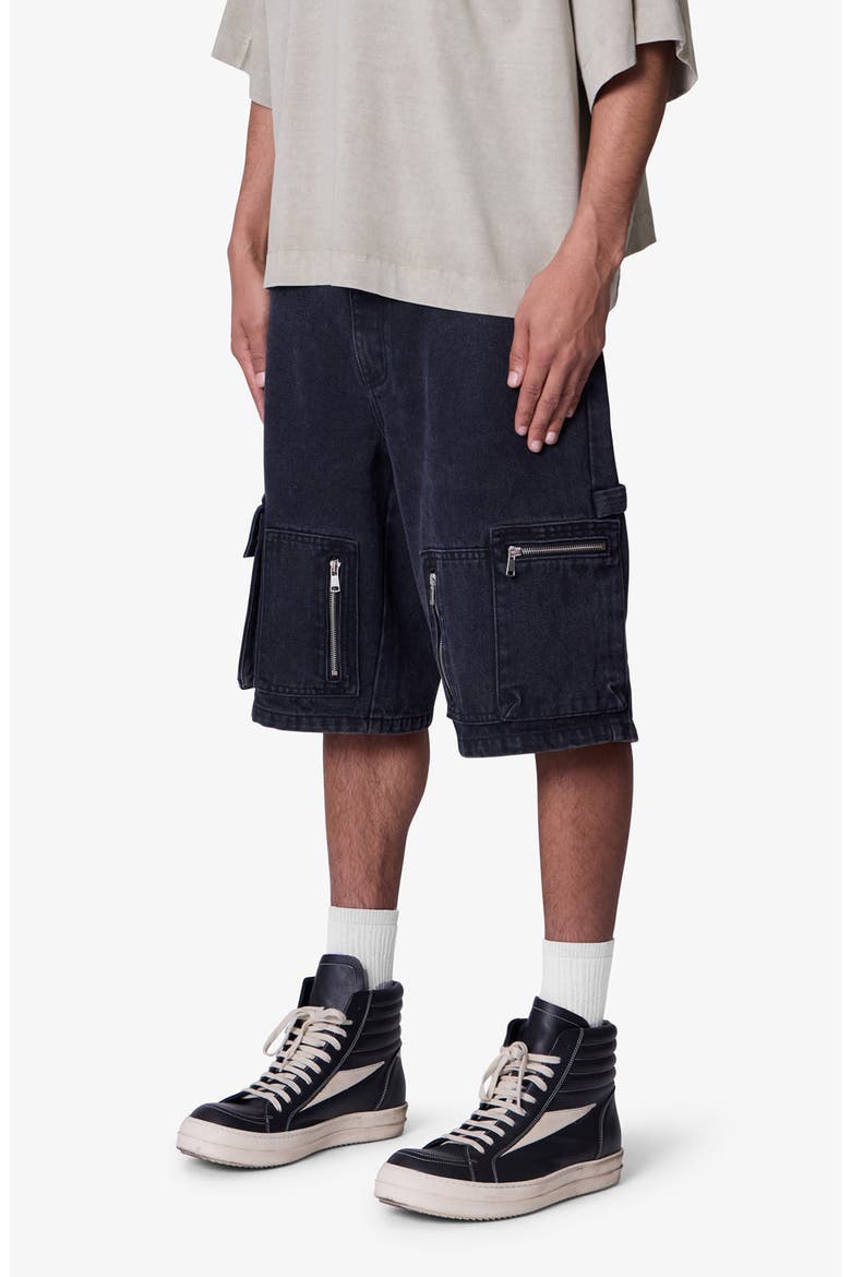 Baggy Zipper Denim Cargo Shorts, Alternate, color, BLACK