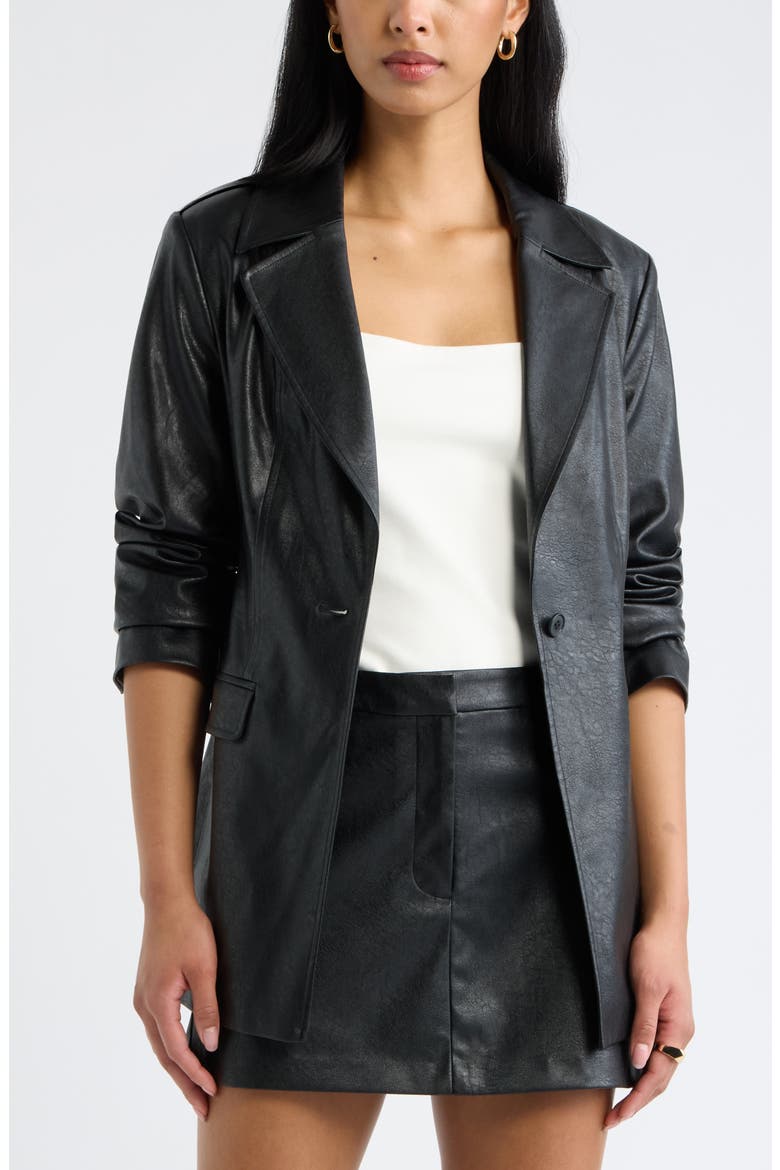 Faux Leather Fitted Blazer, Main, color, BLACK